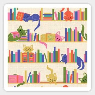 Cozy Cats and Books in Bright, Vintage Colors Sticker